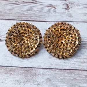 Vintage Clip On Earrings - 1.5" Large Statement Amber Tone Circle